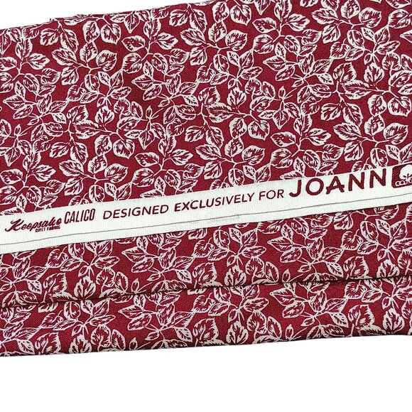 Joann Keepsake Calico Fabric 1 Yard Burgundy & White Leaf Pattern Cotton Materia - Picture 3 of 3